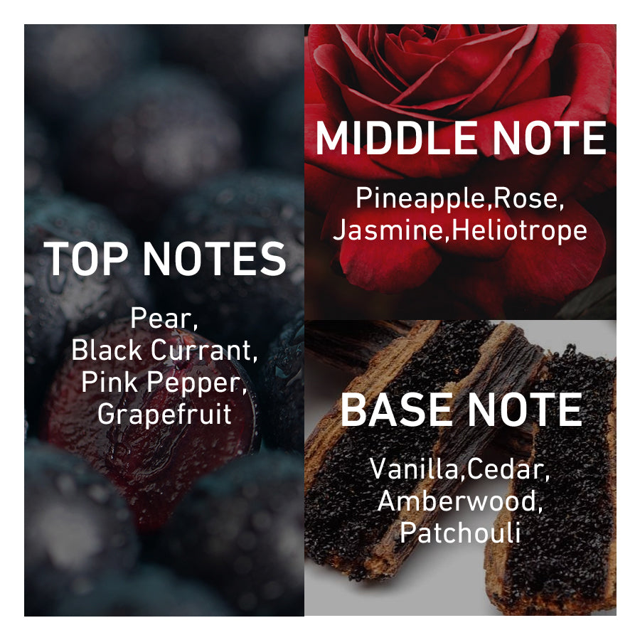 Floral fruity perfume notes including pear, rose, pineapple and vanilla