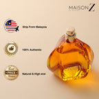 Luxury feminine perfume with warm golden aesthetic, elegant and sensual scent