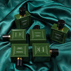 Luxury fougere perfume with green aesthetic, clean and elegant masculine scent