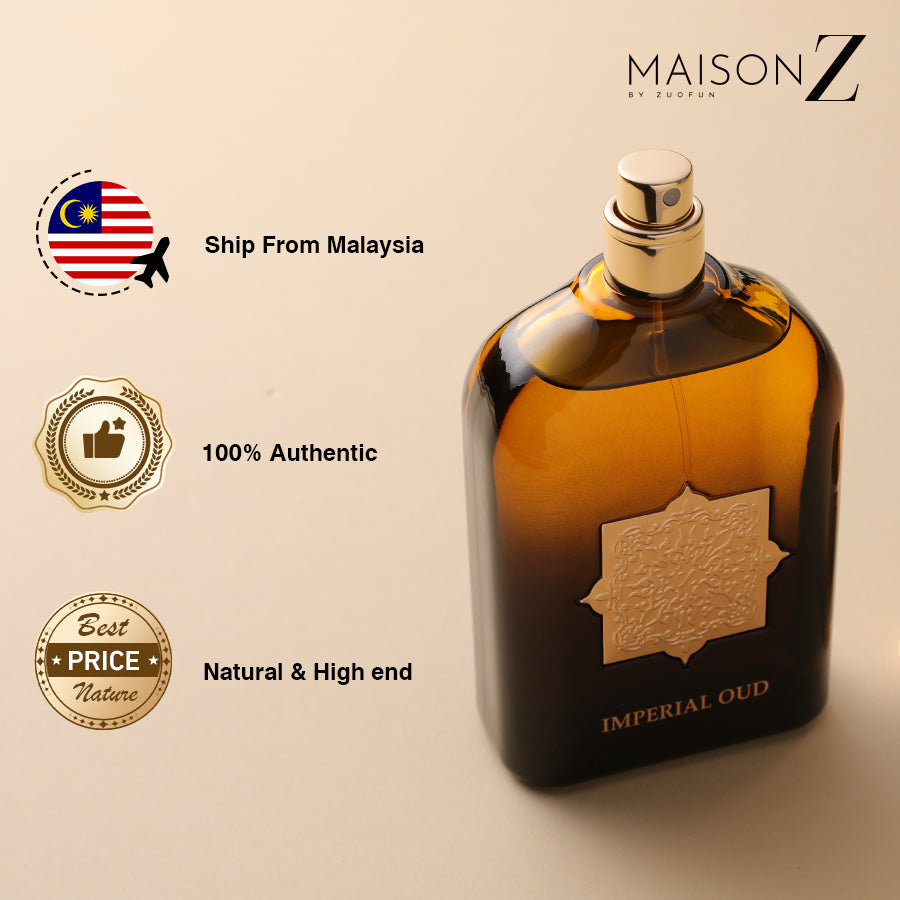 Luxury oud perfume with golden bottle aesthetic, elegant and intense fragrance