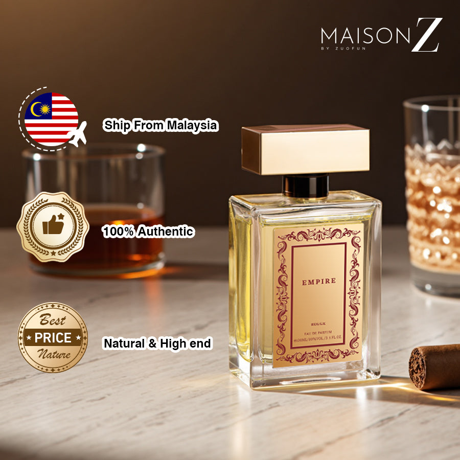 Luxury warm perfume with golden aesthetic, rich and long-lasting scent
