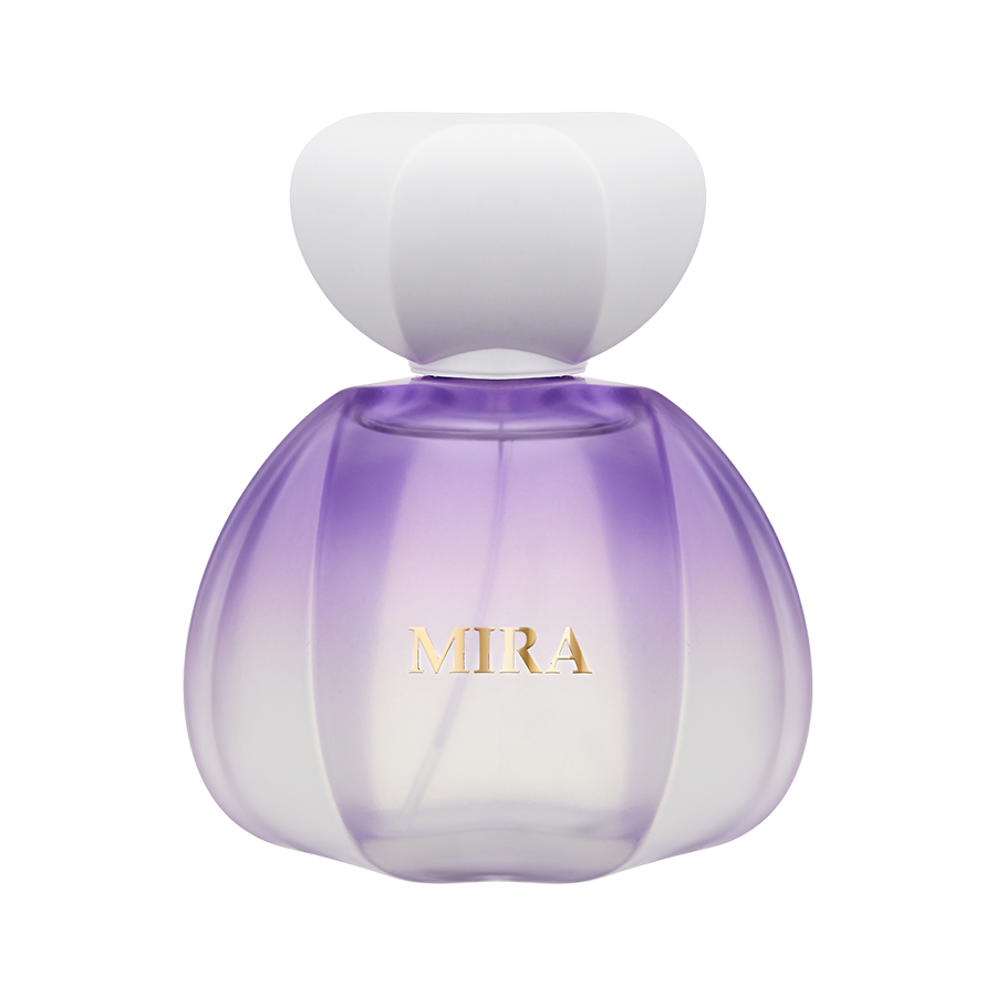 Mira floral fruity perfume bottle with strawberry and freesia notes, sweet and youthful fragrance