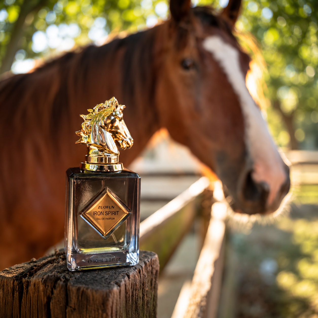 Iron Spirit beside a horse in warm afternoon light